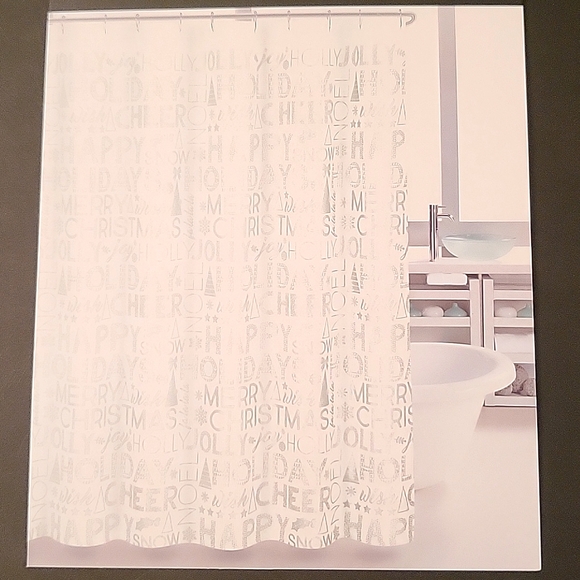 NEW Holiday Shower Curtain, White & Silver, 72" x 72" - Picture 9 of 9